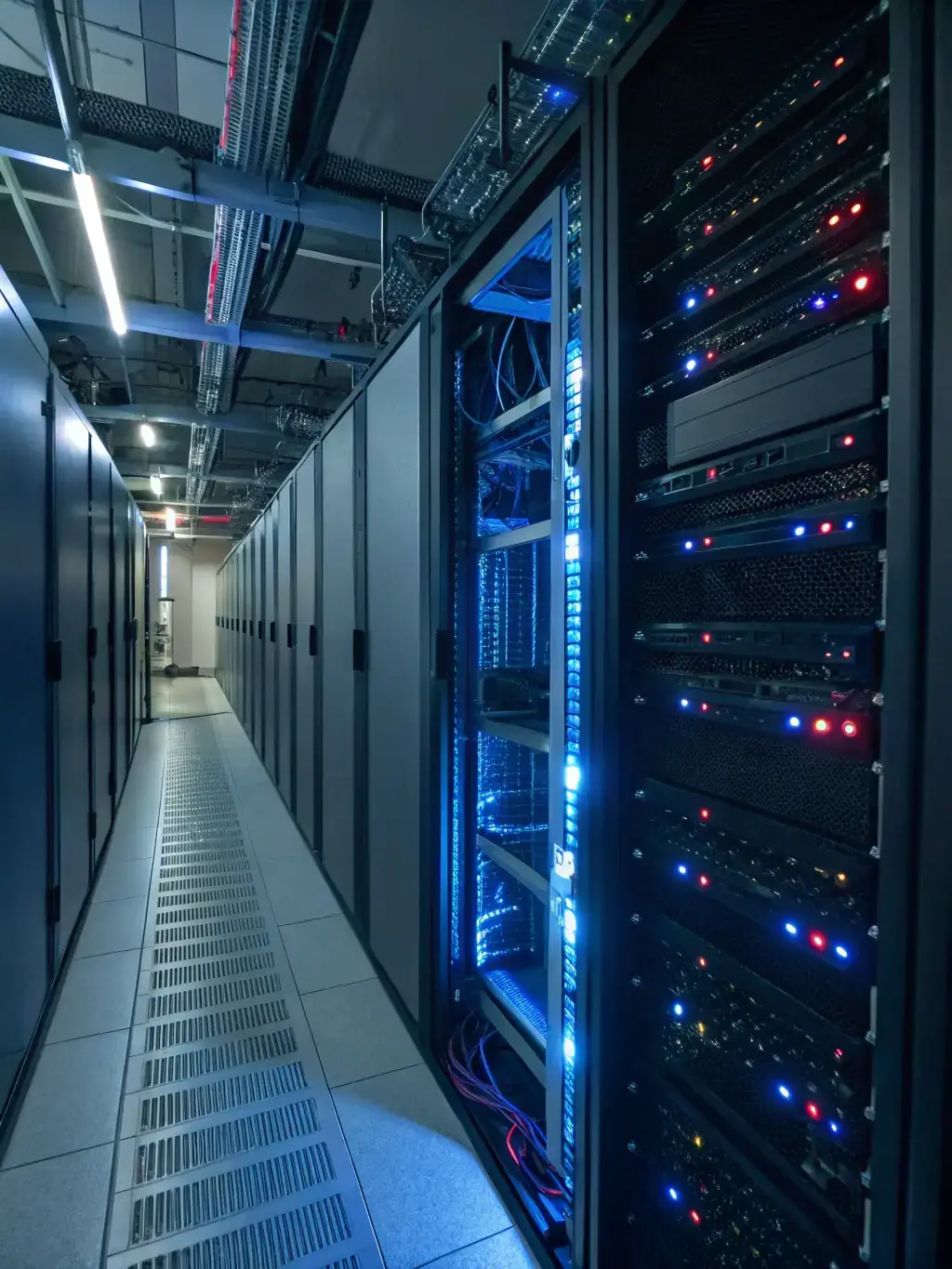 A professional image of a dedicated server setup in a data center, showcasing its power, control, and robust performance capabilities.