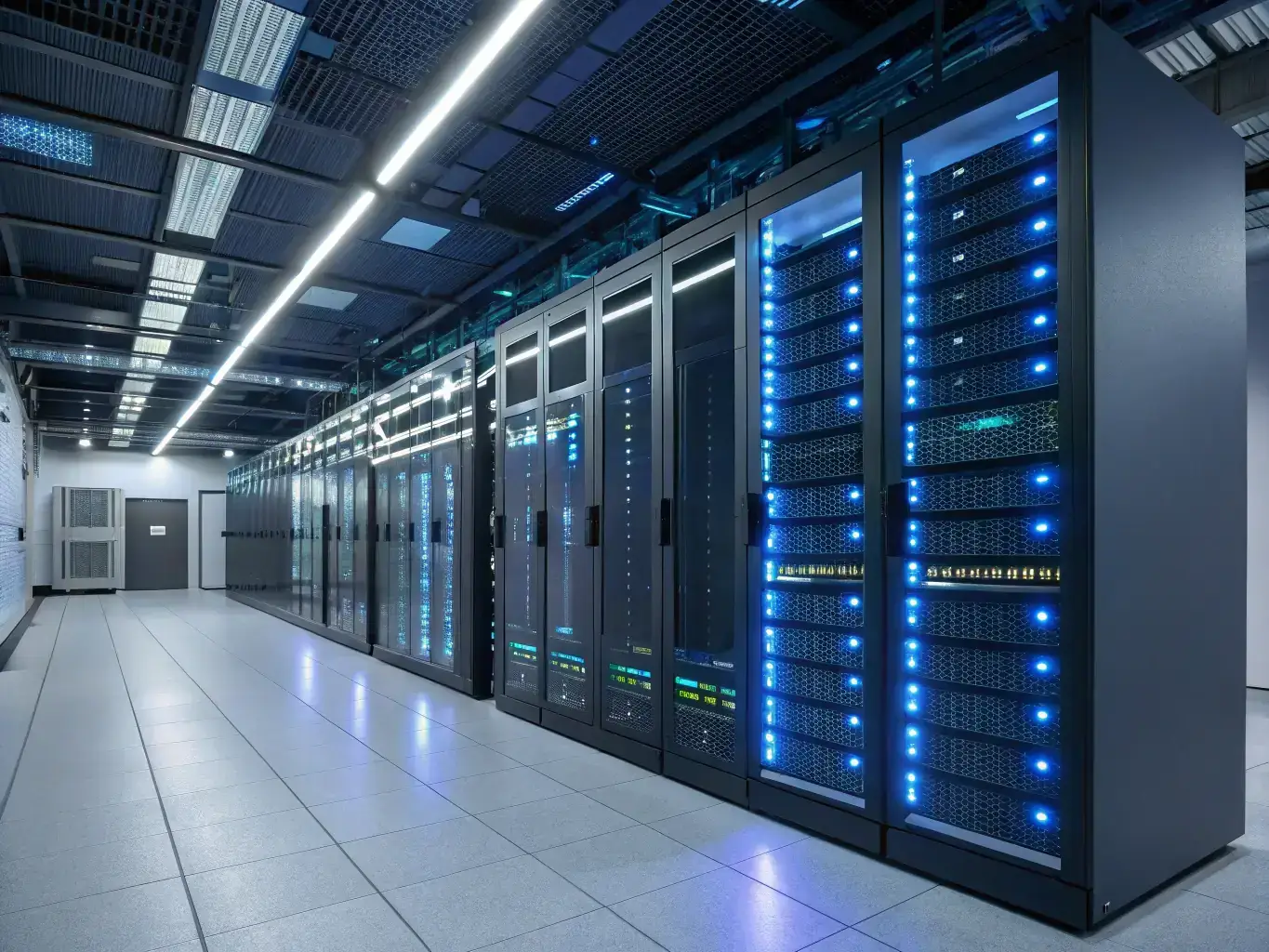 A professional photograph showcasing a modern data center with rows of servers and blinking lights, emphasizing the high-tech infrastructure of VPS providers.